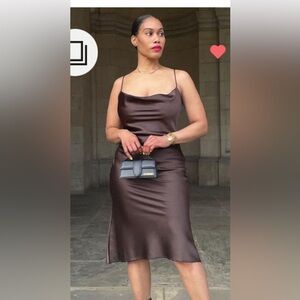 Brown Meshki Cowl Neck Dress